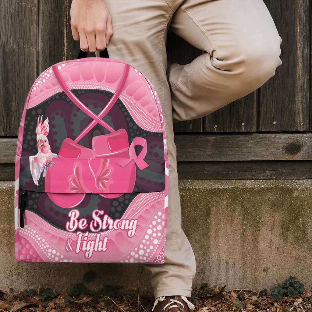 Australia Breast Cancer Support Backpack Pink Cockatoo Fight Boxing Gloves Aboriginal Art
