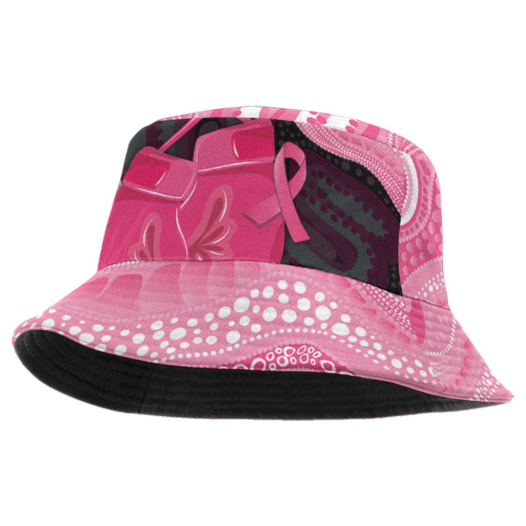 Australia Breast Cancer Support Bucket Hat Pink Cockatoo Fight Boxing Gloves Aboriginal Art