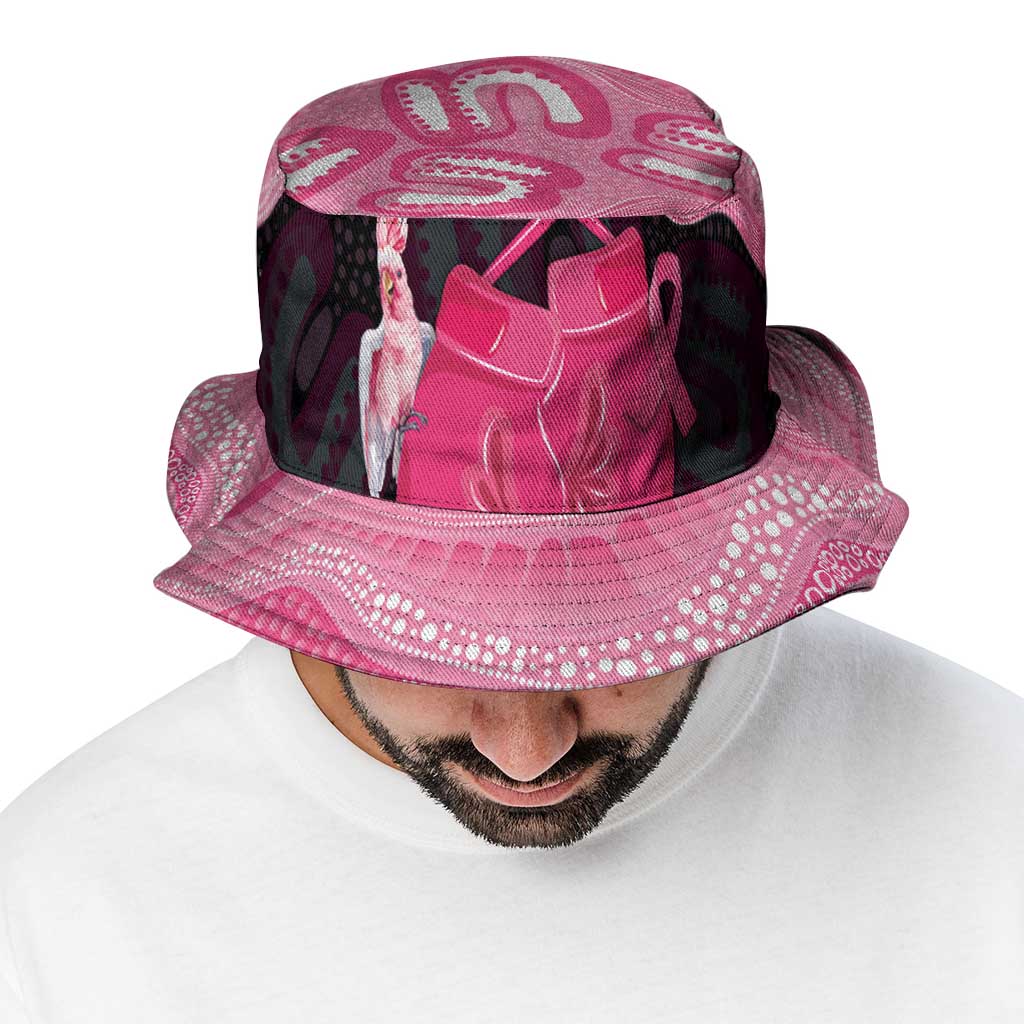 Australia Breast Cancer Support Bucket Hat Pink Cockatoo Fight Boxing Gloves Aboriginal Art