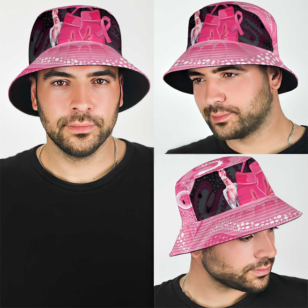 Australia Breast Cancer Support Bucket Hat Pink Cockatoo Fight Boxing Gloves Aboriginal Art