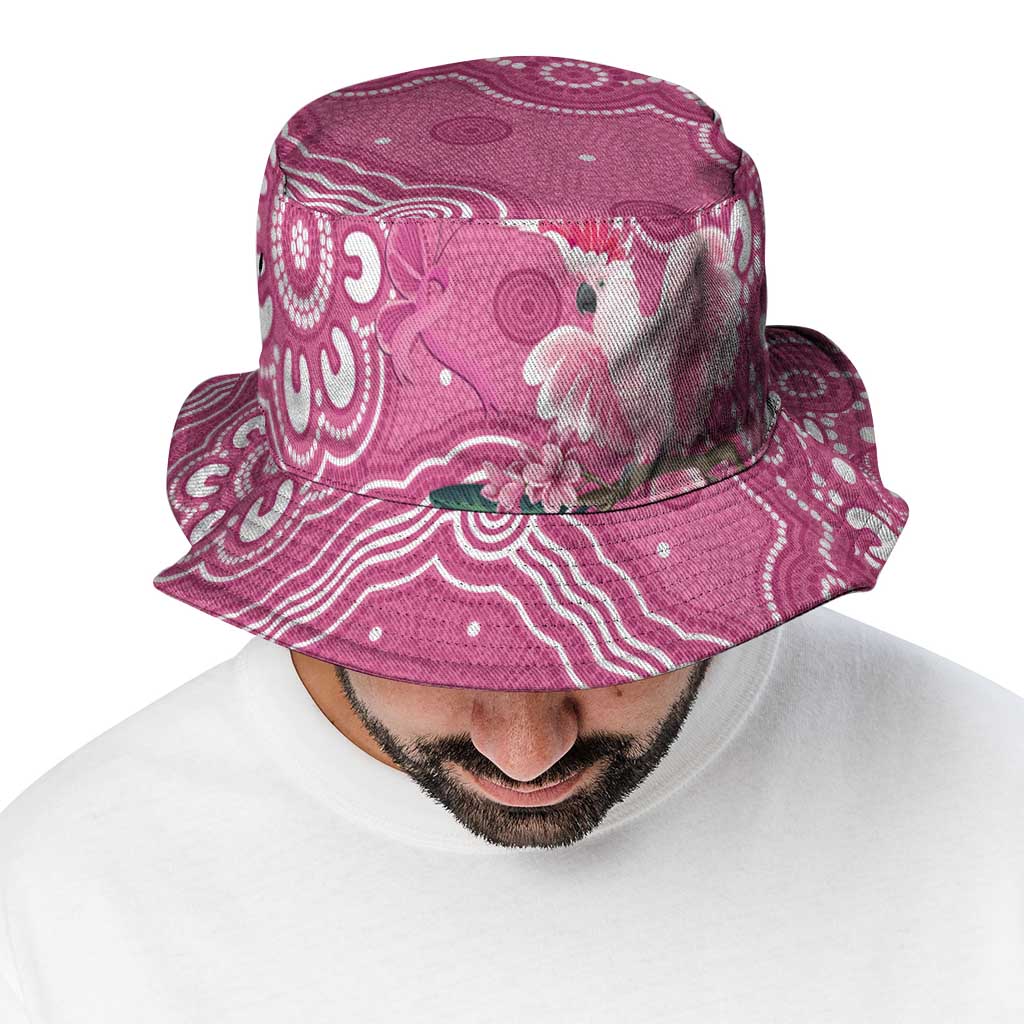 Australia Breast Cancer Support Bucket Hat Pink Cockatoo Ribbon Aboriginal Art
