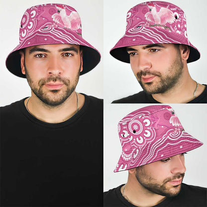 Australia Breast Cancer Support Bucket Hat Pink Cockatoo Ribbon Aboriginal Art