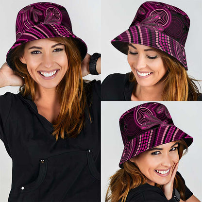 Australia Breast Cancer Support Bucket Hat Pink Dragonflies Aboriginal Art