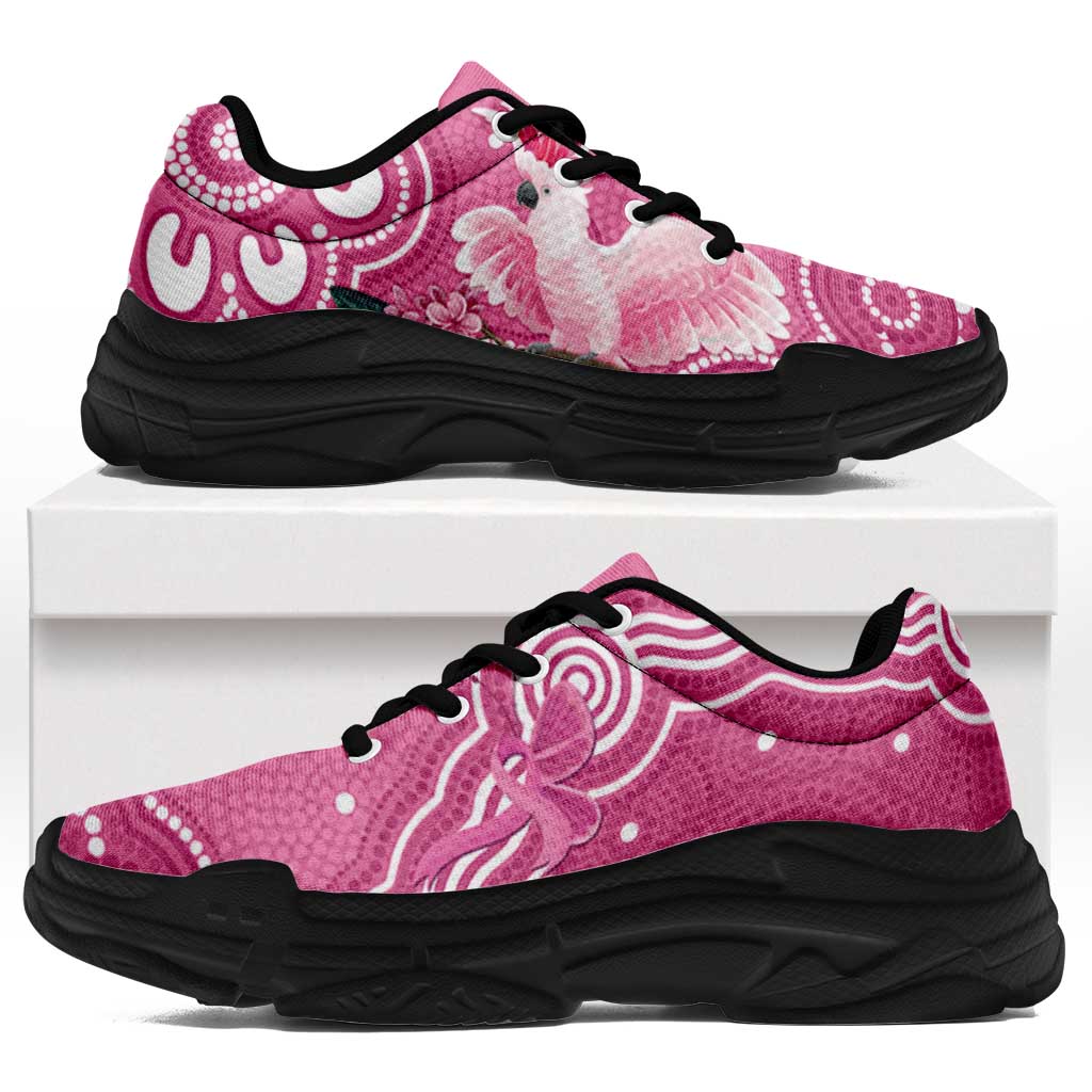 Australia Breast Cancer Support Chunky Sneakers Pink Cockatoo Ribbon Aboriginal Art