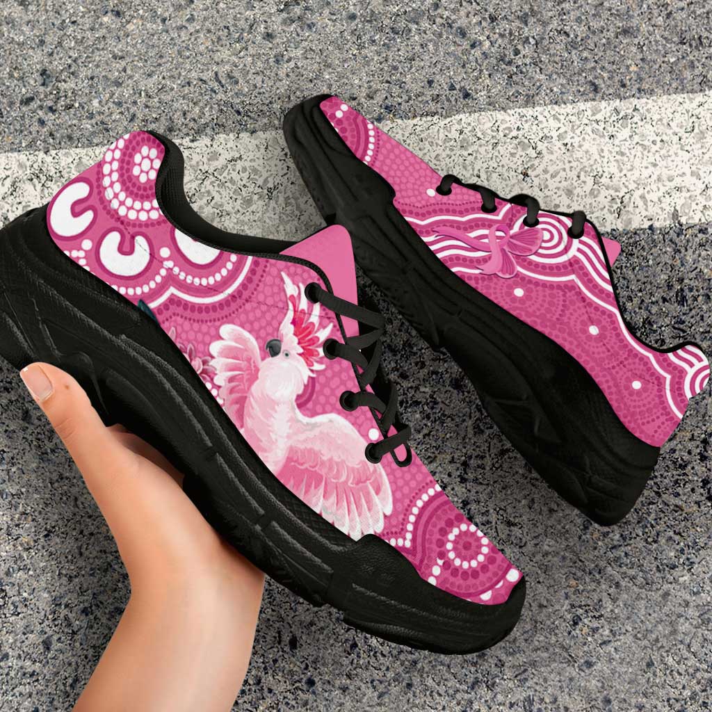 Australia Breast Cancer Support Chunky Sneakers Pink Cockatoo Ribbon Aboriginal Art