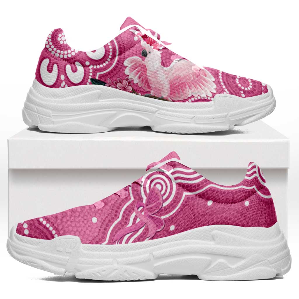 Australia Breast Cancer Support Chunky Sneakers Pink Cockatoo Ribbon Aboriginal Art