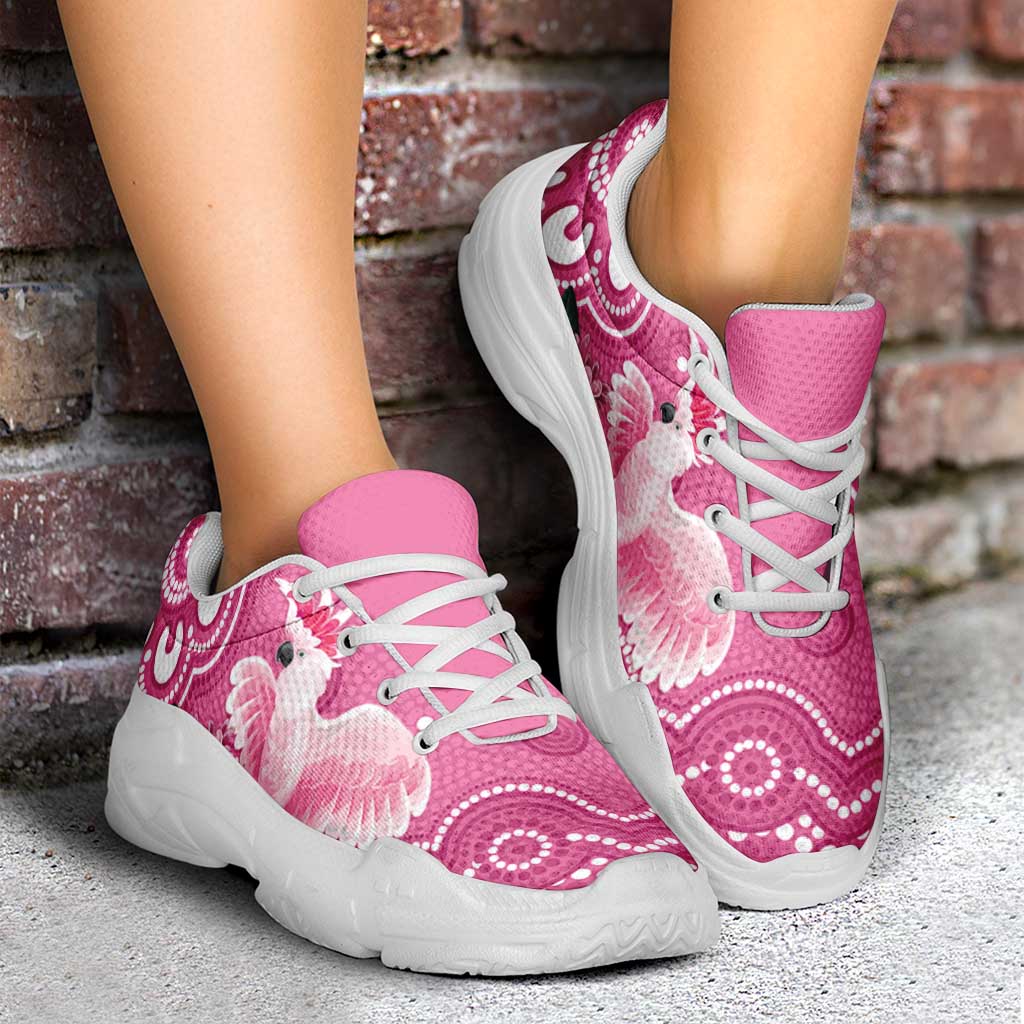 Australia Breast Cancer Support Chunky Sneakers Pink Cockatoo Ribbon Aboriginal Art