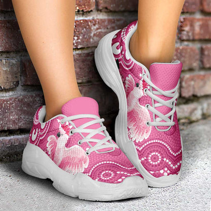 Australia Breast Cancer Support Chunky Sneakers Pink Cockatoo Ribbon Aboriginal Art