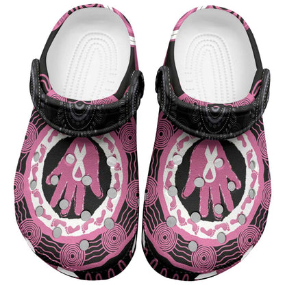 Australia Breast Cancer Support Clogs Shoes Brave Strong Aboriginal Art