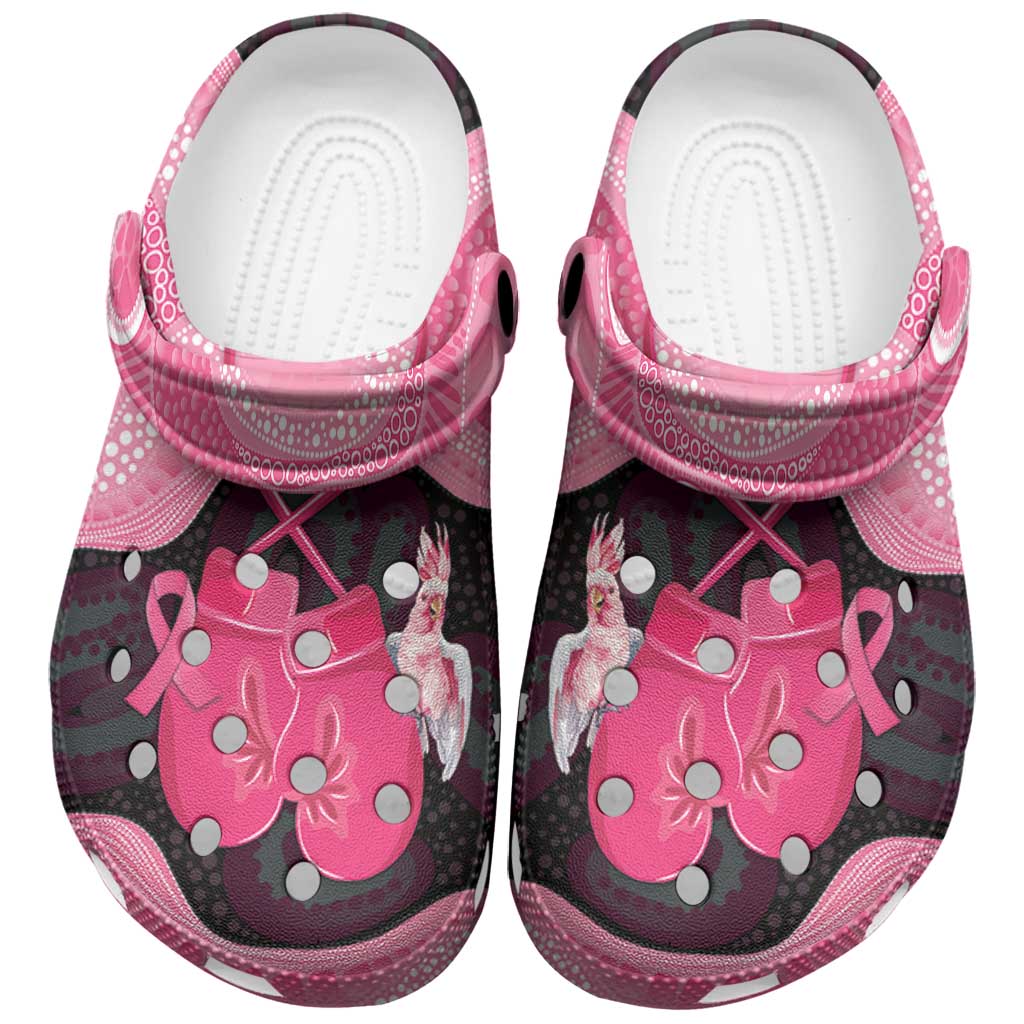 Australia Breast Cancer Support Clogs Shoes Pink Cockatoo Fight Boxing Gloves Aboriginal Art