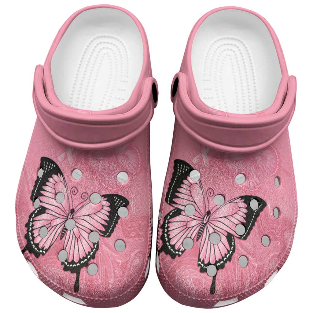 Australia Breast Cancer Support Clogs Shoes Pink Ribbon Butterfly Opal Pattern