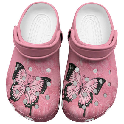 Australia Breast Cancer Support Clogs Shoes Pink Ribbon Butterfly Opal Pattern