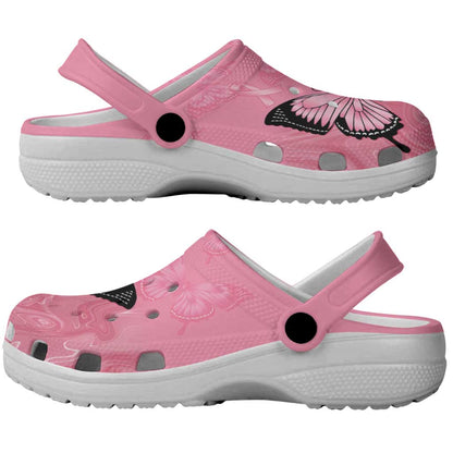 Australia Breast Cancer Support Clogs Shoes Pink Ribbon Butterfly Opal Pattern
