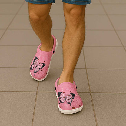 Australia Breast Cancer Support Clogs Shoes Pink Ribbon Butterfly Opal Pattern