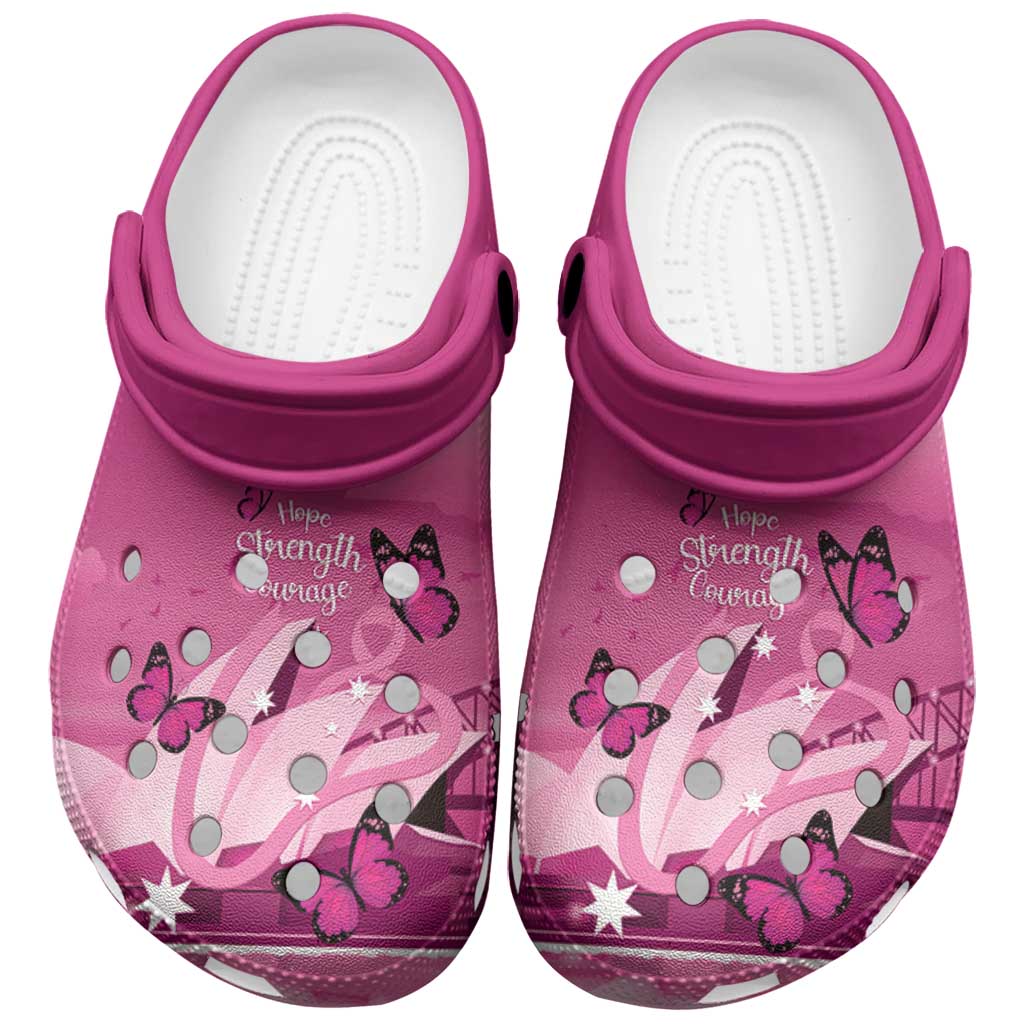Australia Breast Cancer Support Clogs Shoes Sydney Opera House Butterfly Pink Ribbon