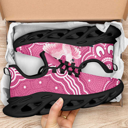 Australia Breast Cancer Support Clunky Sneakers Pink Cockatoo Ribbon Aboriginal Art