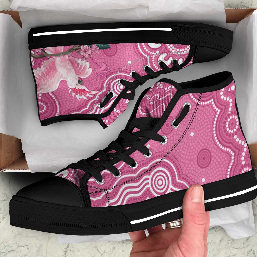 Australia Breast Cancer Support High Top Shoes Pink Cockatoo Ribbon Aboriginal Art