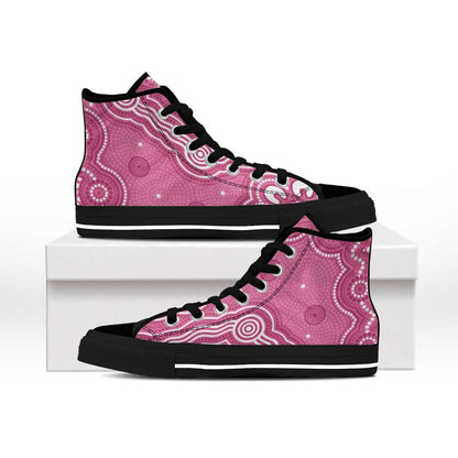 Australia Breast Cancer Support High Top Shoes Pink Cockatoo Ribbon Aboriginal Art