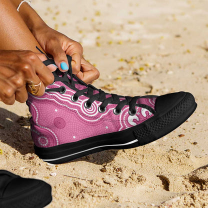 Australia Breast Cancer Support High Top Shoes Pink Cockatoo Ribbon Aboriginal Art