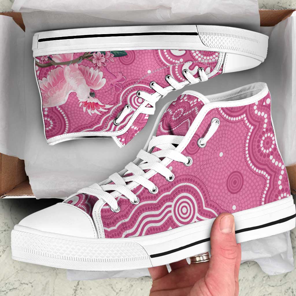 Australia Breast Cancer Support High Top Shoes Pink Cockatoo Ribbon Aboriginal Art