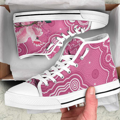 Australia Breast Cancer Support High Top Shoes Pink Cockatoo Ribbon Aboriginal Art