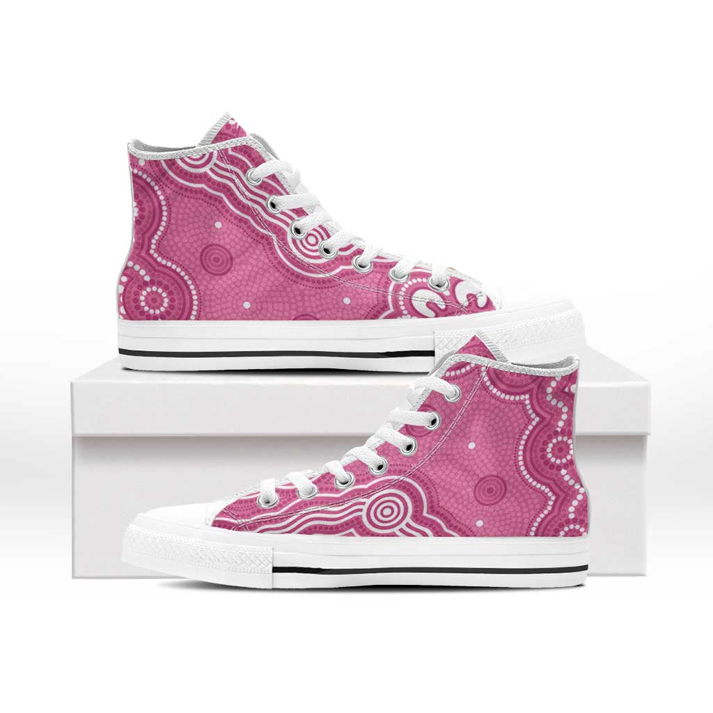 Australia Breast Cancer Support High Top Shoes Pink Cockatoo Ribbon Aboriginal Art