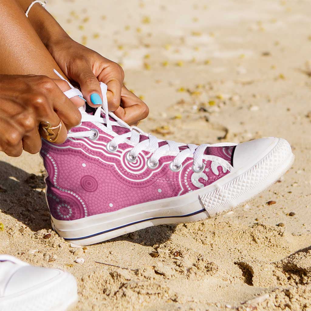 Australia Breast Cancer Support High Top Shoes Pink Cockatoo Ribbon Aboriginal Art