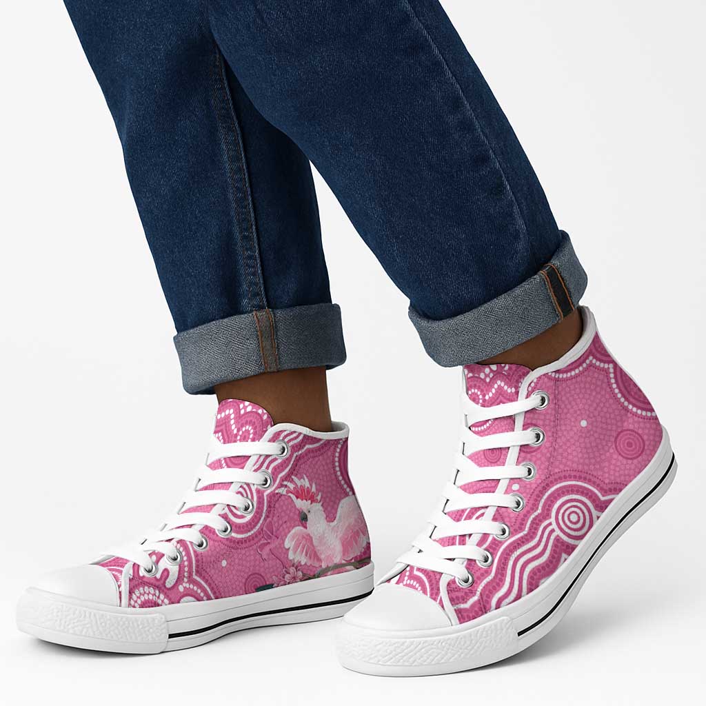 Australia Breast Cancer Support High Top Shoes Pink Cockatoo Ribbon Aboriginal Art