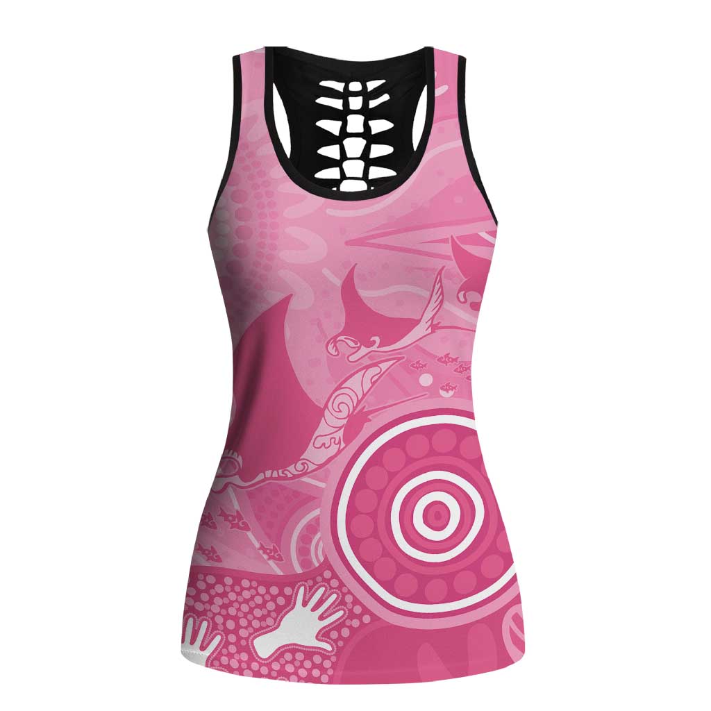 Australia Breast Cancer Support Hollow Tank Top Pink Ribbon Manta Ray Aboriginal Art