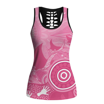 Australia Breast Cancer Support Hollow Tank Top Pink Ribbon Manta Ray Aboriginal Art