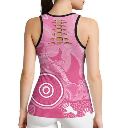 Australia Breast Cancer Support Hollow Tank Top Pink Ribbon Manta Ray Aboriginal Art