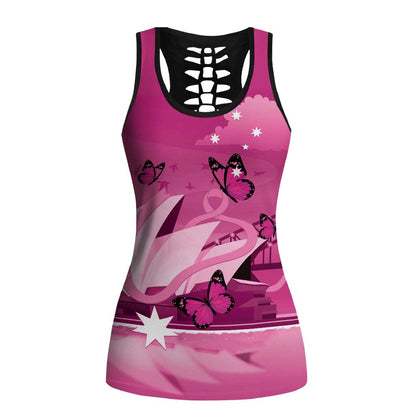 Australia Breast Cancer Support Hollow Tank Top Sydney Opera House Butterfly Pink Ribbon