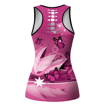 Australia Breast Cancer Support Hollow Tank Top Sydney Opera House Butterfly Pink Ribbon