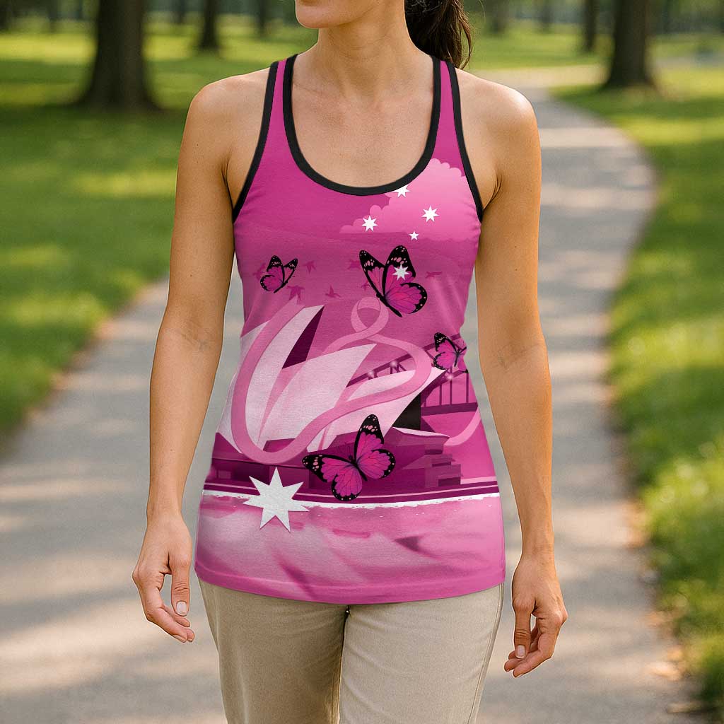 Australia Breast Cancer Support Hollow Tank Top Sydney Opera House Butterfly Pink Ribbon