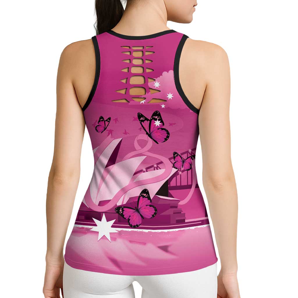 Australia Breast Cancer Support Hollow Tank Top Sydney Opera House Butterfly Pink Ribbon