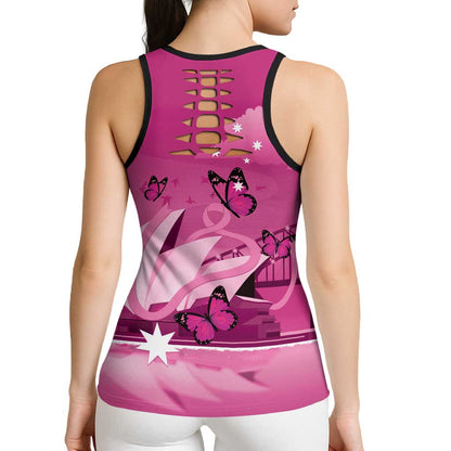 Australia Breast Cancer Support Hollow Tank Top Sydney Opera House Butterfly Pink Ribbon