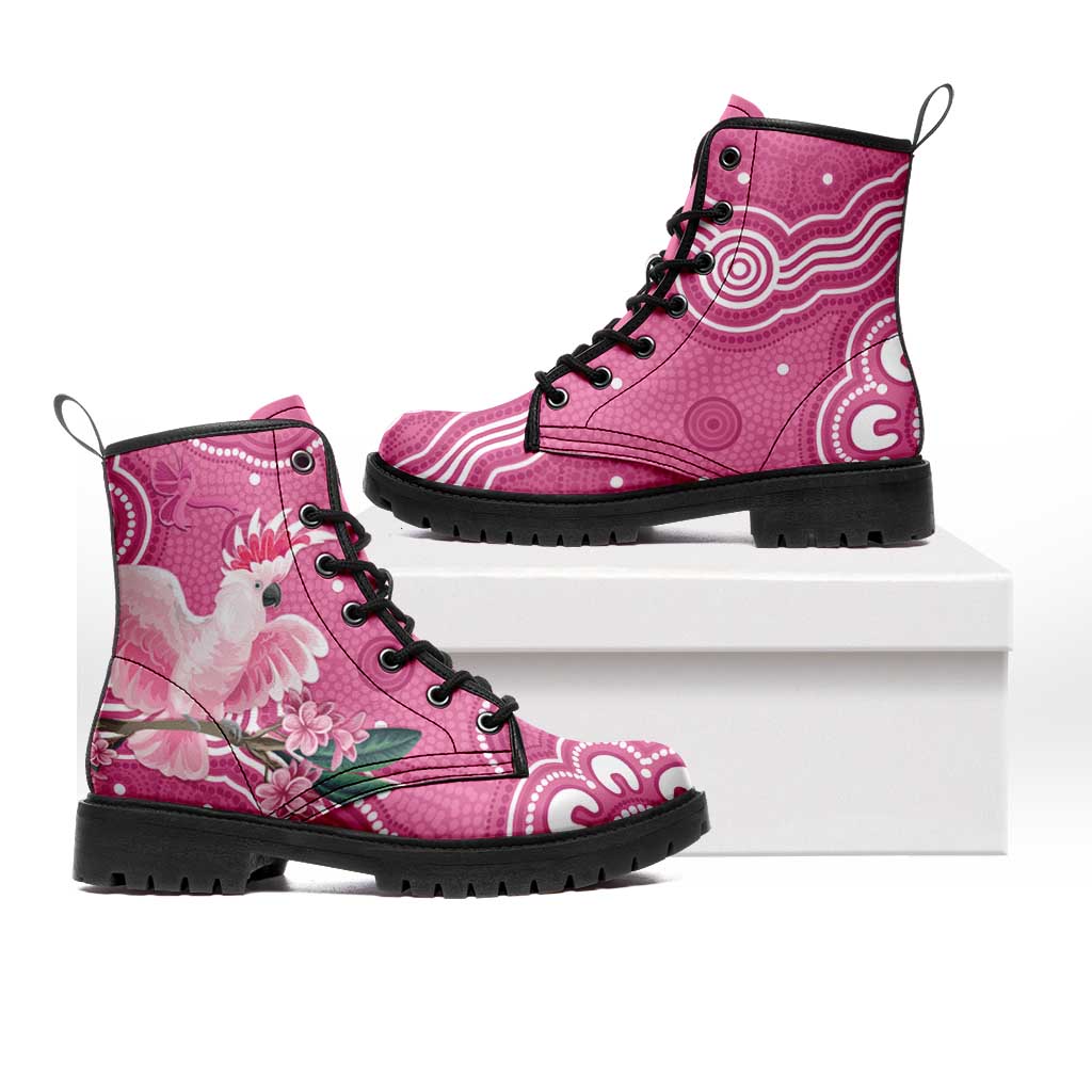 Australia Breast Cancer Support Leather Boots Pink Cockatoo Ribbon Aboriginal Art