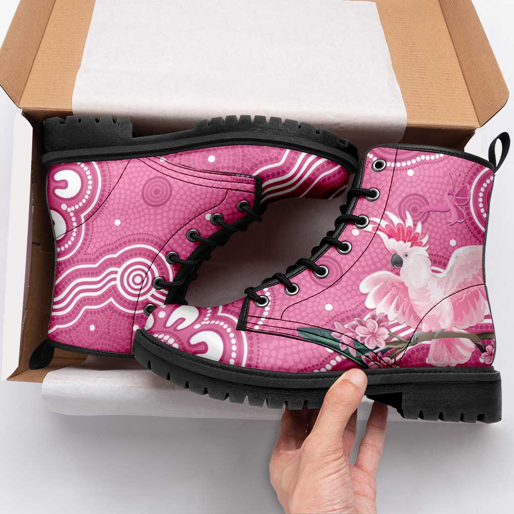 Australia Breast Cancer Support Leather Boots Pink Cockatoo Ribbon Aboriginal Art
