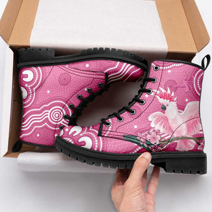 Australia Breast Cancer Support Leather Boots Pink Cockatoo Ribbon Aboriginal Art