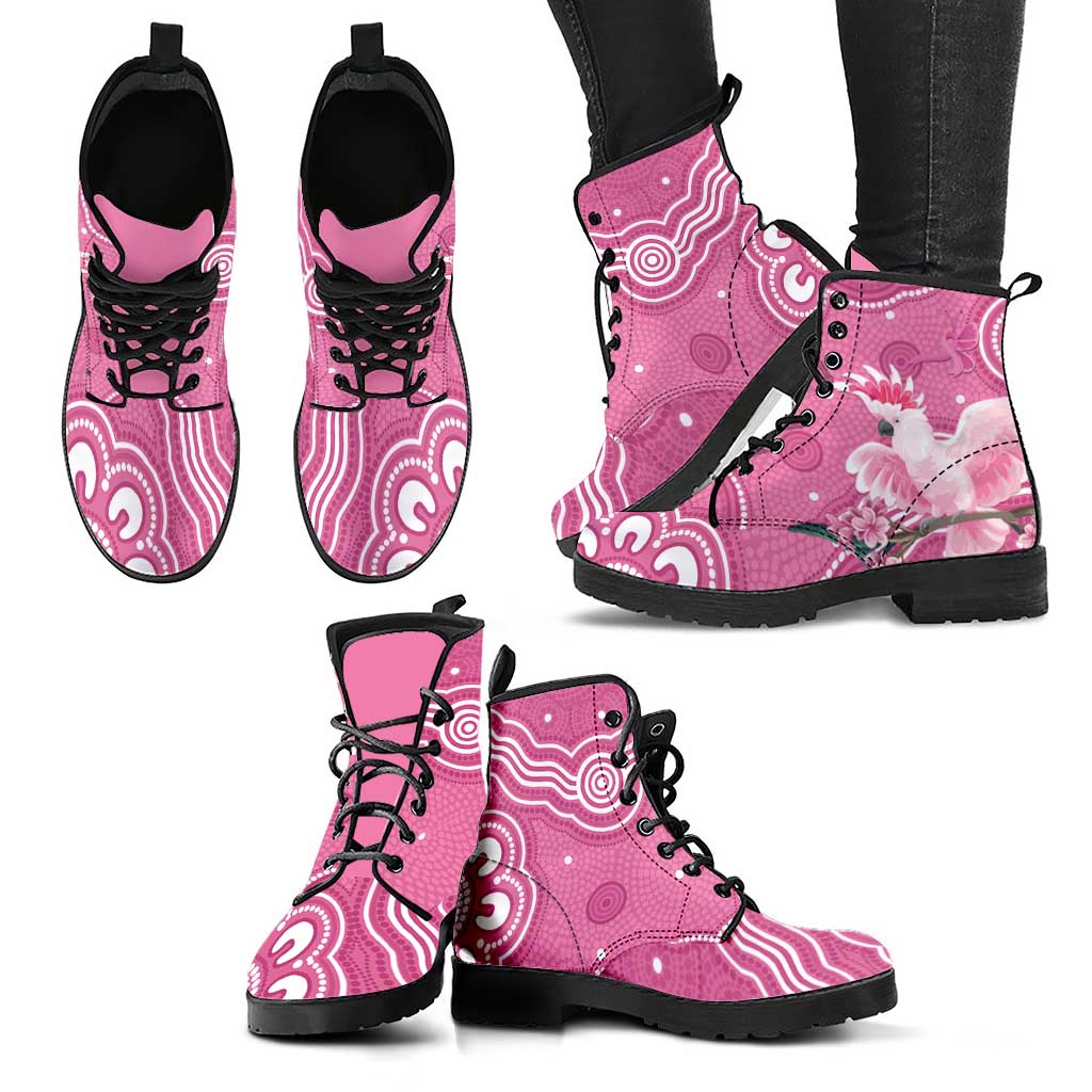 Australia Breast Cancer Support Leather Boots Pink Cockatoo Ribbon Aboriginal Art
