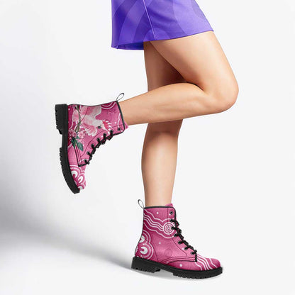 Australia Breast Cancer Support Leather Boots Pink Cockatoo Ribbon Aboriginal Art