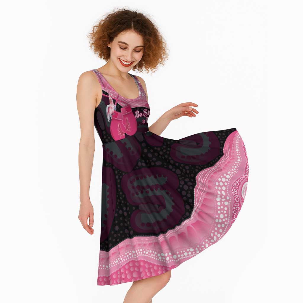 Australia Breast Cancer Support Midi Dress Pink Cockatoo Fight Boxing Gloves Aboriginal Art