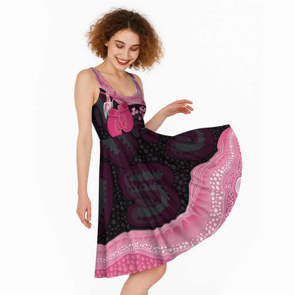 Australia Breast Cancer Support Midi Dress Pink Cockatoo Fight Boxing Gloves Aboriginal Art