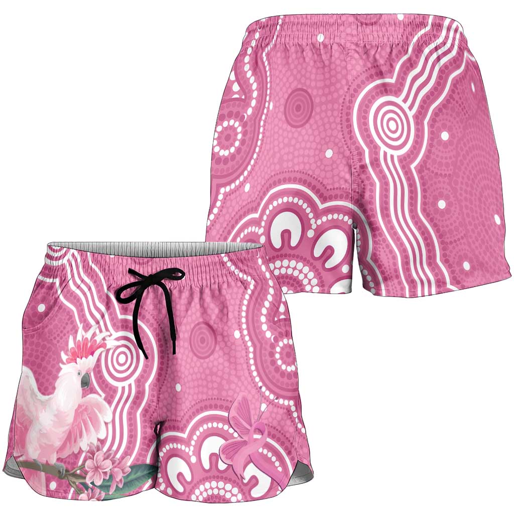 Australia Breast Cancer Support Shorts for Women Pink Cockatoo Ribbon Aboriginal Art