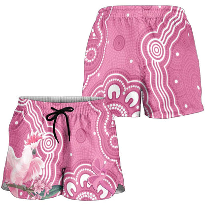 Australia Breast Cancer Support Shorts for Women Pink Cockatoo Ribbon Aboriginal Art