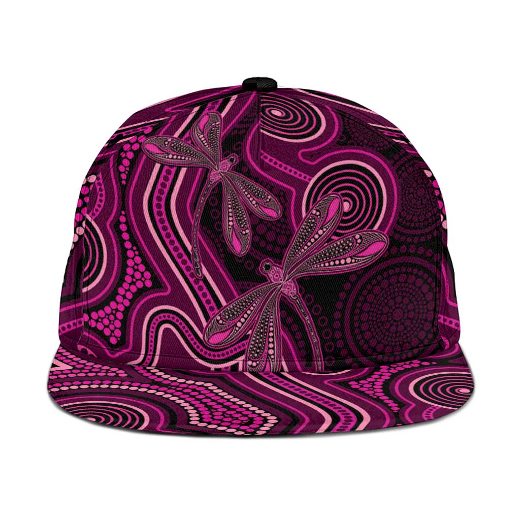 Australia Breast Cancer Support Snapback Cap Pink Dragonflies Aboriginal Art
