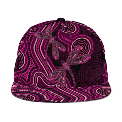 Australia Breast Cancer Support Snapback Cap Pink Dragonflies Aboriginal Art