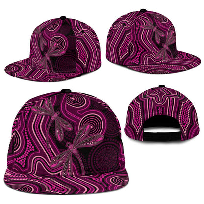 Australia Breast Cancer Support Snapback Cap Pink Dragonflies Aboriginal Art
