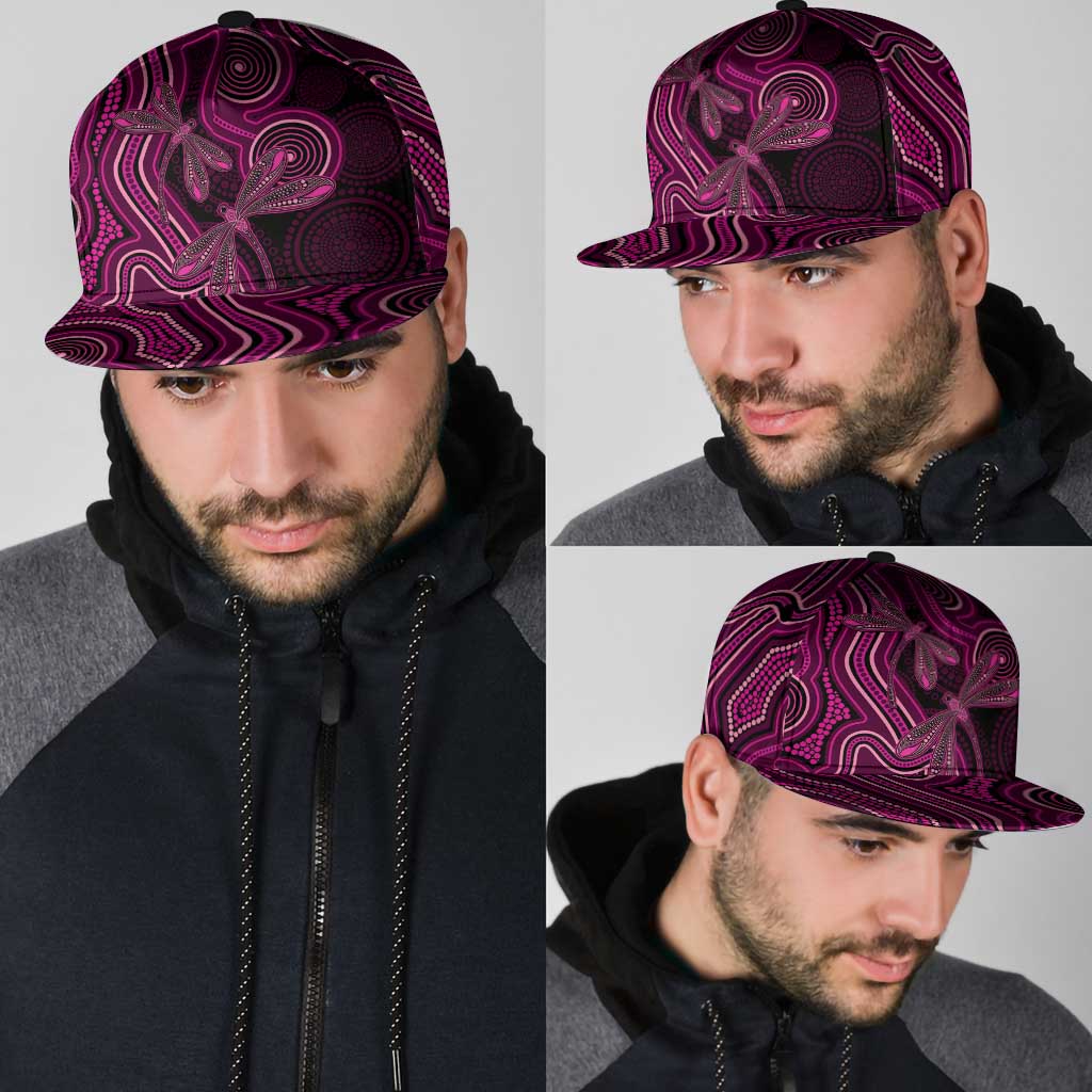 Australia Breast Cancer Support Snapback Cap Pink Dragonflies Aboriginal Art