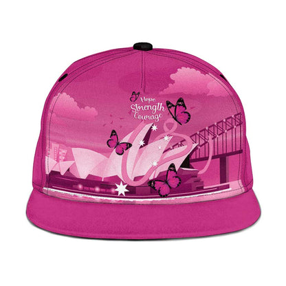 Australia Breast Cancer Support Snapback Cap Sydney Opera House Butterfly Pink Ribbon